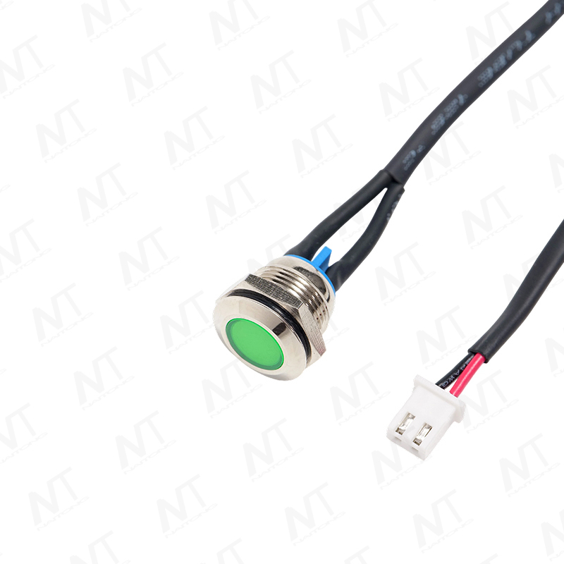 Công tắc kim loại màu xanh lá cây dẹt 16mm có đèn báo — Bộ dây dẫn đầu cuối XH2.54-2P